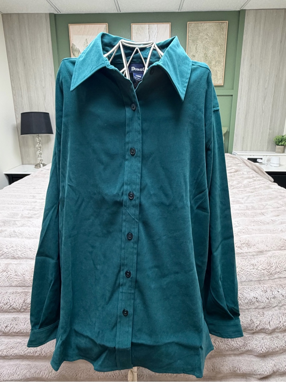 Denim&Co Rich Teal/Emerald Green Button-Front Long Sleeve Shirt